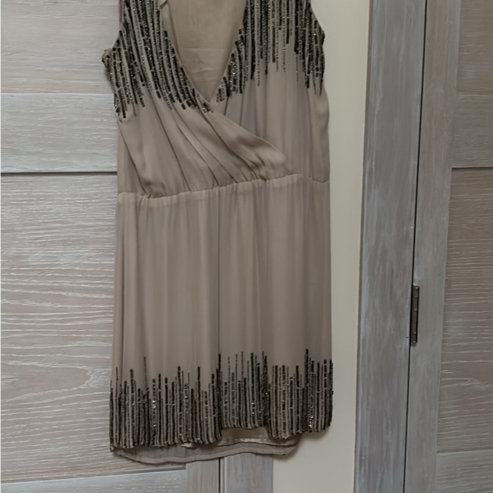 Parker Elegant Beige and Gold Women's Cocktail Dress Size S